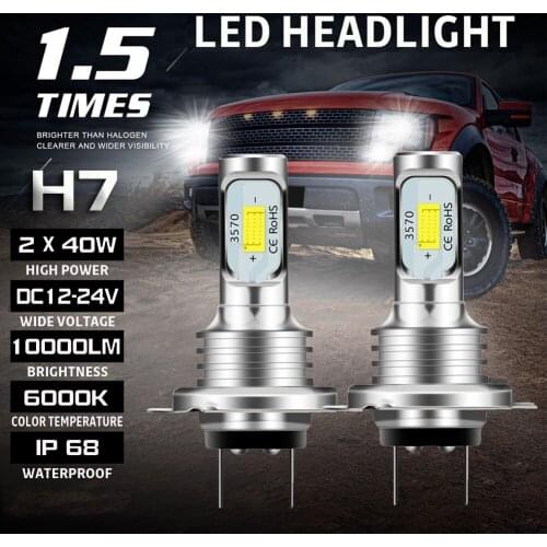 2pcs H7 LED Headlight Kit 80W 10000LM Hi Or Lo Beam Bulbs 6000K White IP 68 Waterproof Car Lights Car Accessories
