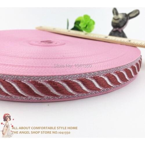 5/8"16mm 10yards/lot Zakka Handmade Accessories Ribbon Laciness Woven Jacquard Pink Ribbon With Wine Red Leaves Free shipping