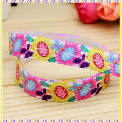 5/8'' Free shipping Fold Elastic FOE flowers printed headband headwear hairband diy decoration wholesale OEM P4027