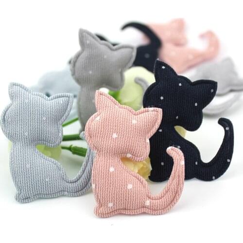 40PCS 3.5*4.5cm Dot fabric Cat Padded Appliques for Babys Hairpin crafts DIY Kitten Headwear Decoration Accessories wholesale
