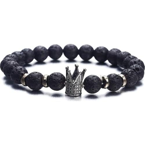 Fashion Lava Natural Stone Beads Bracelet For Women Men Man Crystal Crown Hand Bracelets Jewelry Mens Accessories