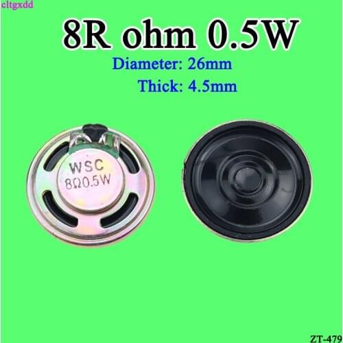 Cltgxdd 5pcs/lot New Ultra-thin speaker 8 ohms 0.5 watt 0.5W 8R speaker Diameter 26MM 2.6CM thickness 4.5MM