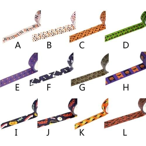 5 Rolls Halloween Washi Tape Set Cartoon Pumpkin Bat Bone Printed Decorative Adhesive Ribbon Sticker for DIY Scrapbook