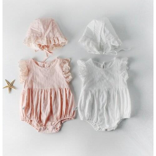 Baby clothes 2019 New born baby clothes girl lace solid pink white baby girl summer romper