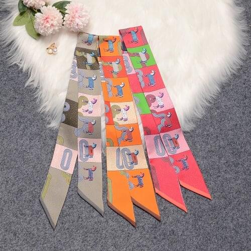 Design 100% Silk Scarf Small Horse Natural Mulberry Silk Women Scarf Foulard Hair Bag Scarves Neckerchief hair ties bandelettes