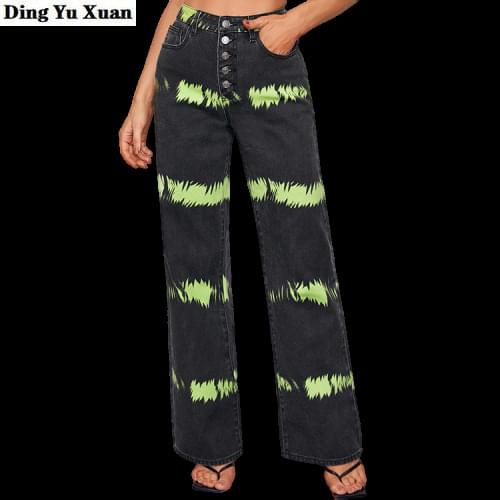 Women Button Fly High Waist Mom Jeans Black Loose Jeans Trousers Black Straight Wide Leg Denim Pants Female Harajuku Clothing