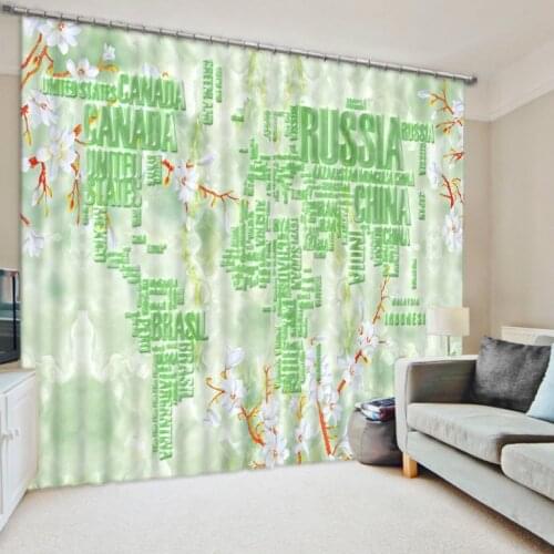 European Curtains Photo Painted 3D Curtain Living room world map curtains