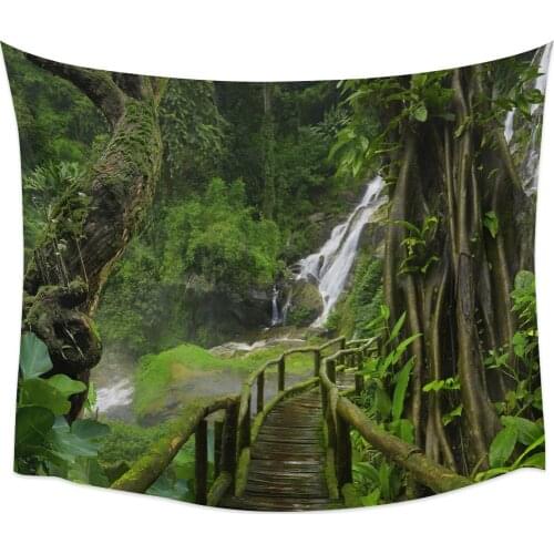 Jungle Waterfall Green Forest Tapestry Wall Hanging Wall Art Bedroom Painting Tapestry Wall Home Decoration Dorm Decor Yoga Mat