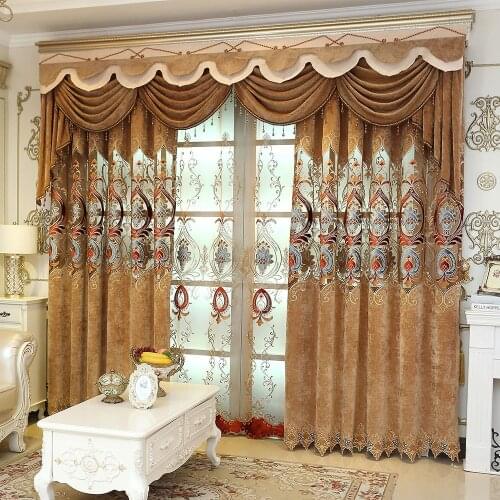 Ready Made Window Curtains For Living Room Luxury Embroidery Blinds Blackout Curtain Fabric and Tulle For Villa Bedroom wp303-40