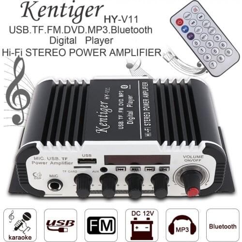 Kentiger V11 2CH HI-FI Bluetooth Car Audio Power Amplifier wired digital car stereo home amplifier12v with remote control