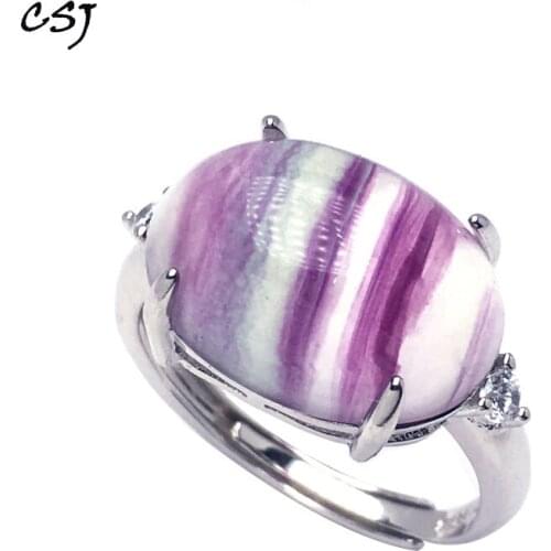 CSJ Natural Rainbow Fluorite adjustable Ring 925 Sterling Silver oval13*17mm Women and Lady Wedding Engagment Party Gift Box