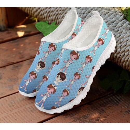 ELVISWORDS Girls Nurse Prints Pattern Fashion Ladies Sneakers Flats Comfortable Walking Shoes for Woman Womens Casual Loafers