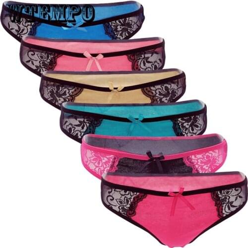 Lace G-String Panties for Women Underpants Briefs Bikini Sexy Pantys Underwear Cotton Lingerie Ladies 6 PCS/Set