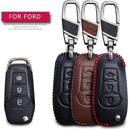 KUKAKEY Flip Folding Car Key Case For Ford Fusion Mondeo EVEREST Ecosport Ranger Escape Leather Keychain Key Holder Cover Bag