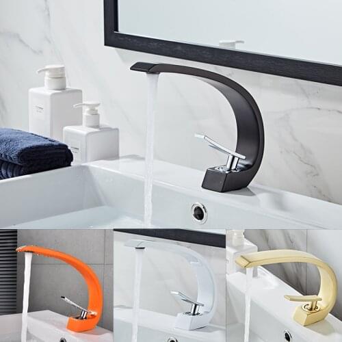 LANGYO Basin Sink Bathroom Faucet Modern Brass Chrome Bright Orange Washing Mixer Water Taps Single Handle Elegant Crane Mixers