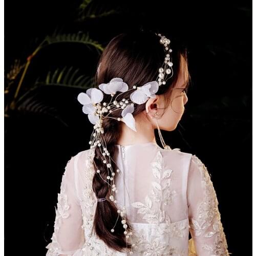 Fashion Silver Color Gold Pearl Headbands Veil Long Kids Hairbands For Children Bridemaid Hair Accessories Girls Party Gifts