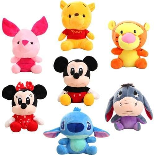 Disney Stuffed Animals Plush Mickey Mouse Minnie Winnie the Pooh Doll Lilo and Stitch Piglet Keychain Birthday Gift Kid Girl Toy
