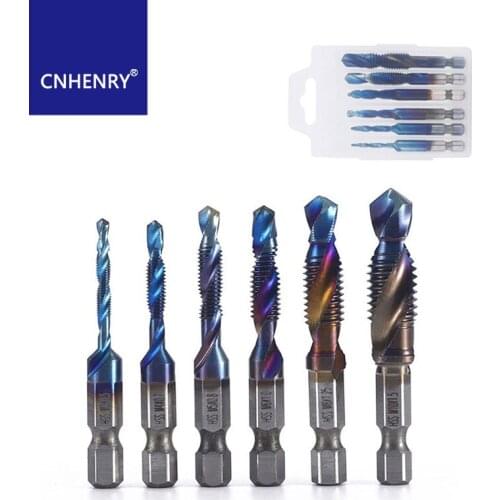 6PCS Drill Tap Bits Set HSS Combination Drill Tap Bit Set Screw Tap Tool Hex Shank Tool Kit Metric Thread M3 M4 M5 M6 M8 M10