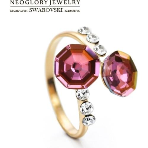 Neoglory Austria Crystal & Czech Rhinestone Adjustable Ring Light Yellow Gold Color Elegant Jewelry Geometric Stylish Party