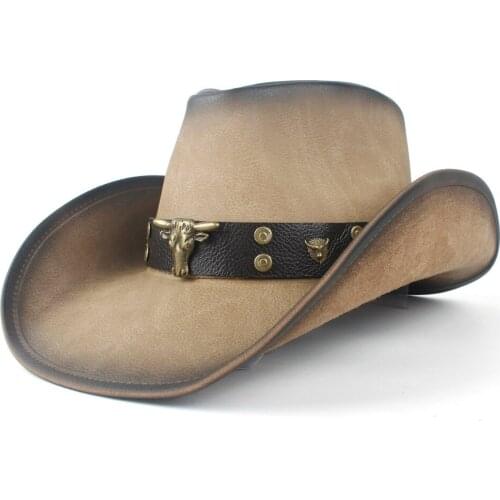 New Fashion Men Western Cowboy Cowgirl Hat With Punk Leather Bull Band For Gentleman Sombrero Hat