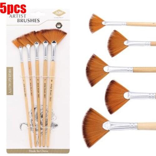 New 5Pcs Fan Shape Gouache Painting Pen Nylon Hair Paint Brush Drawing Art Supplies