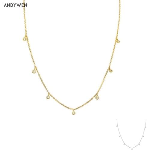 ANDYWEN 925 Sterling Silver Gold Zircon CZ Charm Chocker Women Line Long Chain Necklace 2020 Women Rock Punk Luxury Jewelry