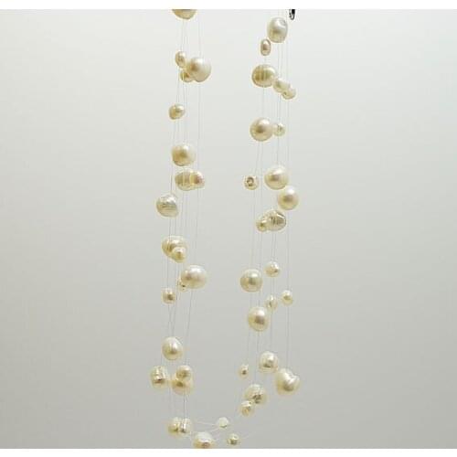 Star of heaven pearl necklace,white color 5rows baroque freshwater pearl necklace on fish line chokers real pearl jewelry