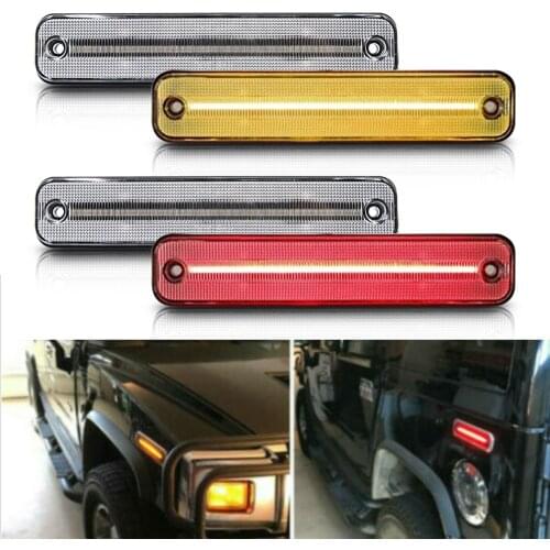 Full Led Side Marker Light For Hummer H2 2003-2009 Front Amber/ Rear Red Fender Turn Signal Lamp 4pcs Clear Lens OEM # 25952319