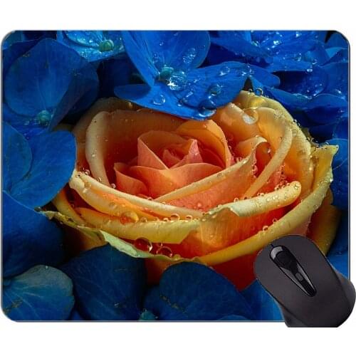 Rectangle Mouse Pad,Water drop rose hydrangea flower -Stitched Edges