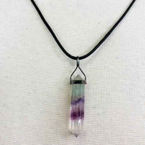 Rainbow fluorite crystal pendant necklace
