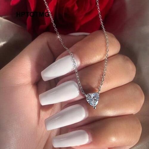 Colorful Zircon Heart Pendant Necklace for Women Gold Goth Womens Neck Clavicle Chain Jewelry 2021 Trend Hanging Choker Gift