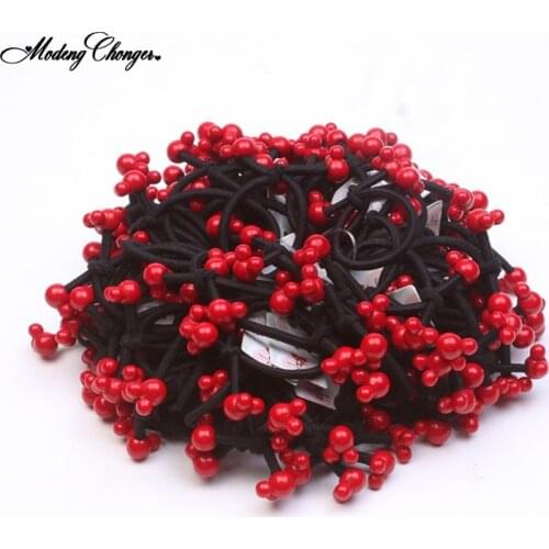 10Pcs/Set Fashion Cute Elastic Hair Bands Red Beads Hair Ties Ponytail Holder Lovely Heart Mickey Hair Rope Hair Accessories