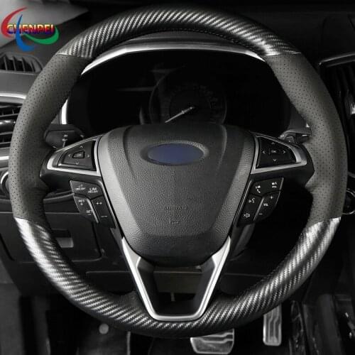 DIY Anti-Slip Black Leather PU Carbon Fiber Car Steering Wheel Cover For Ford Fusion Mondeo 2013 2014 Car Interior Accessories