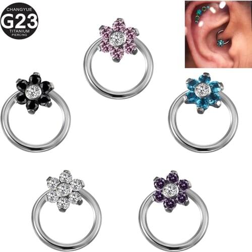 1PC G23 Titanium Ear Piercing Women Anti-allergic Sexy Popular Encrusted Floral Zircon Earrings Nose Rings Piercing Body Jewelry