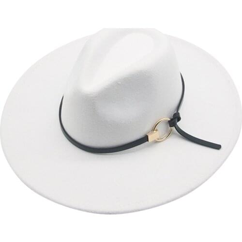 Big brim fedora hats women men solid belt band felt winter hats women white black wide brim luxury fascinator wedding women hats