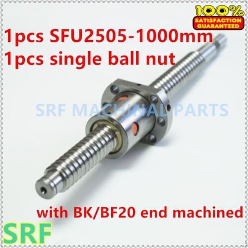 1pcs anti backlash 25mm Lead Ball screw RM2505 Rolled ballscrew L=1000mm with SFU2505 ball nut with BK/BF20 end machined