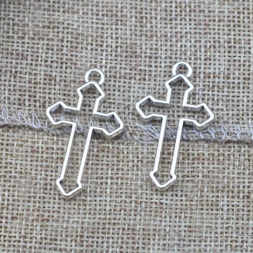10 Pieces 22*38mm Mixed Alloy Antique Silver Color Cross Wicca Charms Vintage Bracelet Pendant Accessory For DIY Jewelry Making