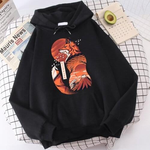 Japanese Style Cool Fox Retro Printing Mens Hoodies Thick Vogue Comfortable Sportwear Loose Vintage Coldproof Males Hoody