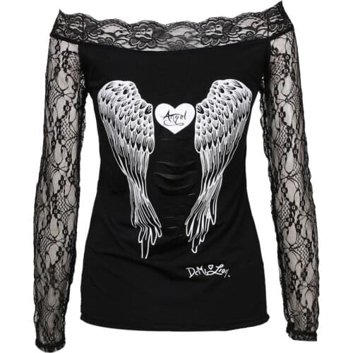 Angle wings lace Women Blouse 2016 Summer Casual Plus Size Ladies Women Tops Fashion Long Sleeve Shirt Slim Blusa Feminina