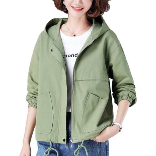 Women Jacket 2020 Autumn Hooded Long Sleeve Female Windbreaker Loose Short Jackets Casual Basic Coats Outwears Plus Size 4XL 884