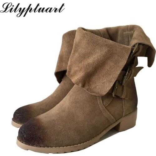 Womens Retro Western Cowboy Boots Round Toe Womens Shoes Brand Polished Suede Shoes Medium Calf Chunky Wedge Boots