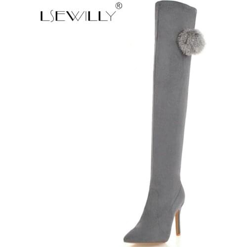 Lsewilly Fashion Winter Boots Women Shoes Thin High Heel Pointed Toe Slip On Women Over The Knee High Boots Big Size 34-48 S978
