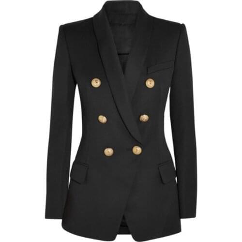 HIGH STREET New Fashion 2021 Designer Blazer Womens Long Sleeve Double Breasted Metal Lion Buttons Long Blazer Outer Wear