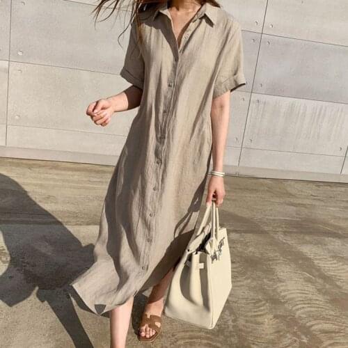 Women Big Size Oversize Cotton and Linen Dress Shirt Women Dress New Lapel Long Sleeve Loose Fit Fashion Tide Spring Autumn