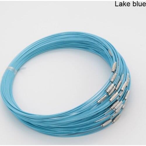 1mm 10pcs/lot Lake Blue 18" Stainless Steel Wire Necklace Cord with Brass Screw Clasp DIY Jewelry Craft Making 16Color Available