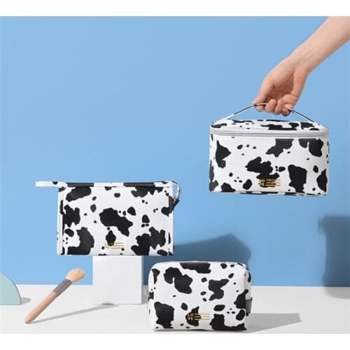 1Pcs PU Cosmetic Bag Ins Wind Cow Pattern Portable Cosmetic Bag Travel Out Milk Pattern Cosmetic Storage Bag