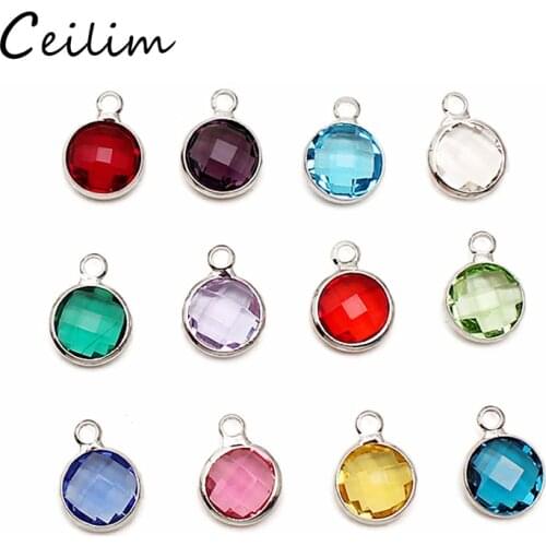 20pcs/lot Birthstone Crystal Charms Month Birthday Stones for Handmade DIY Jewelry Making 8mm Silver Plated Charms Wholesale