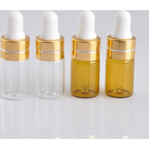 3ml Amber Glass Bottle With Pure Glass Pipette Dropper Cosmetic Perfume Sample Tubes Essential Oil Jars Small Vial F20172445