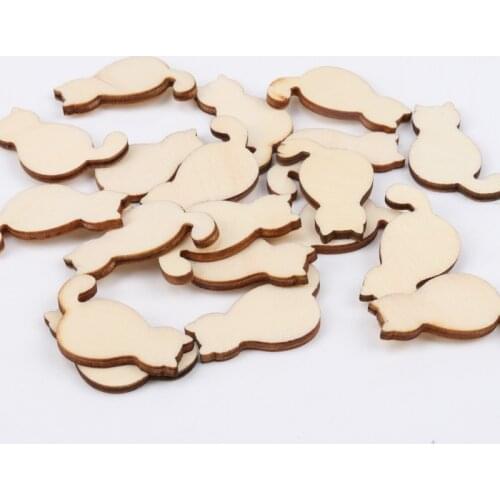 30pcs Natural wooden Cat decoration DIY Wooden Craft Flatback Scrapbooking 23x35mm