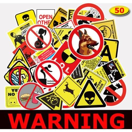 50PCS/Set Warning Sign Stickers Waterproof Vinyl Decals Cool Graffiti Stickers for Laptop Water Bottles Car Skateboard Guitar